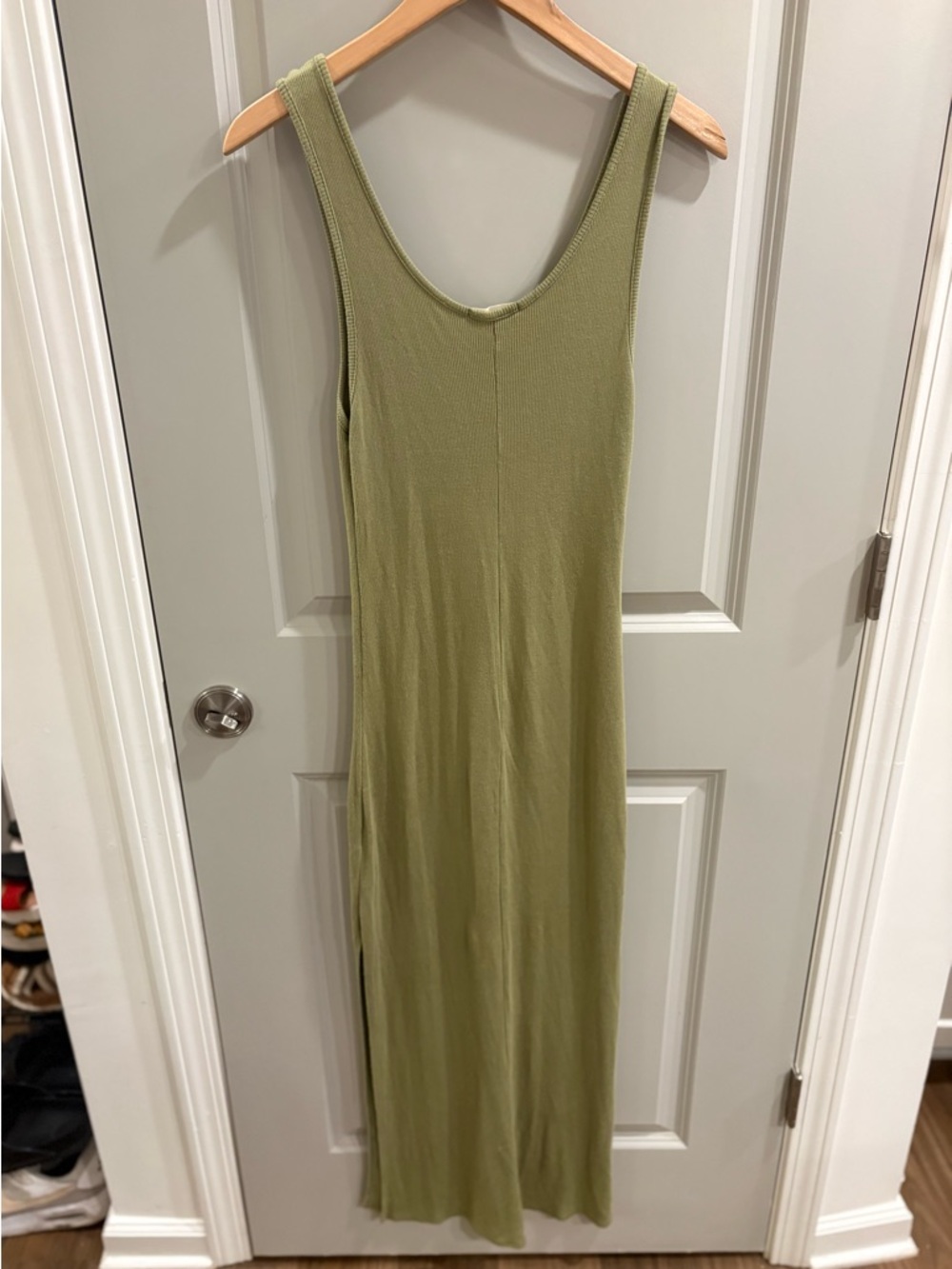 SOZY Double Split Maxi Sleeveless Knit Dress Green Women’s S Ribbed Casual - Picture 4 of 12